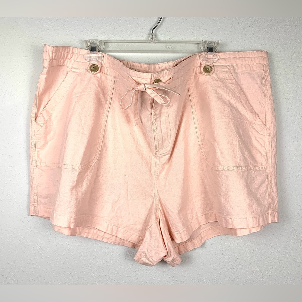 Torrid Linen Blend Blush Pink Midrise Drawstring Stretch Shorts, Size 24